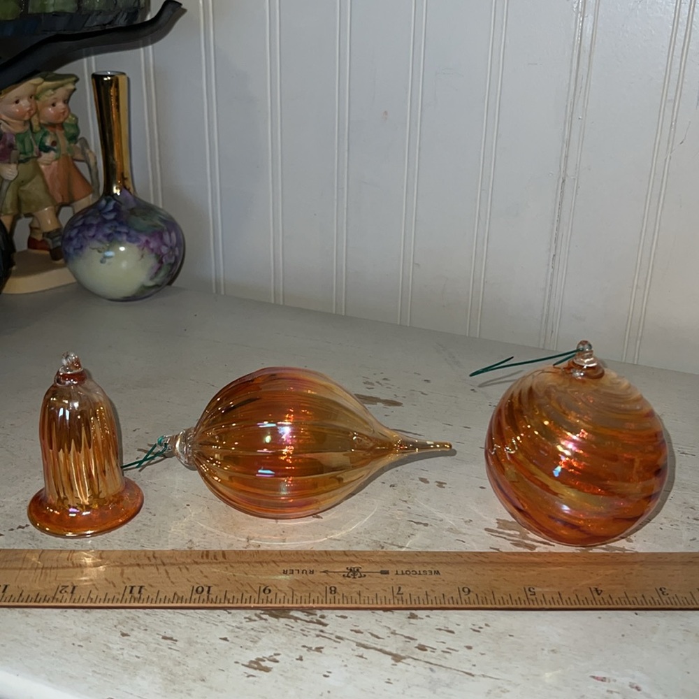 Lot 3 Vintage hand blown heavy Art Glass Christmas Ornaments